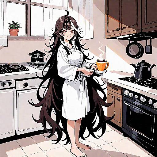 Aesthetic Virtual Youtuber in Cozy Kitchen