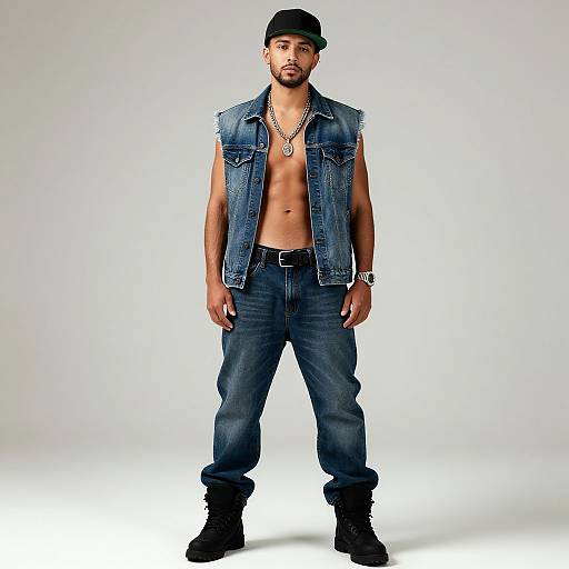 Realistic Hip Hop Man in Denim Outfit