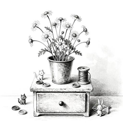Whimsical Black-and-White Still Life Sketch