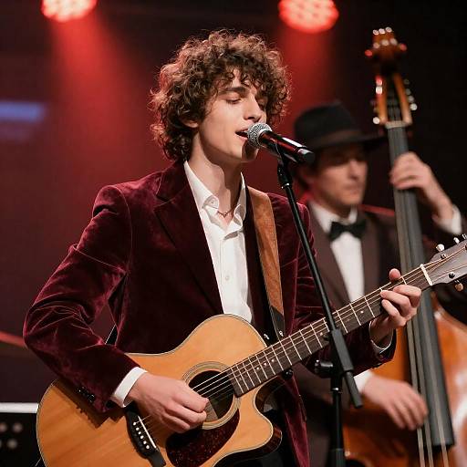 Sunburst Guitarist in Maroon Velvet Blazer