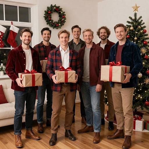 Festive Group Portrait by Christmas Tree