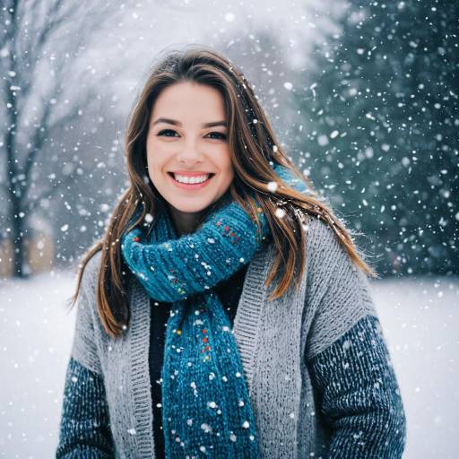 Smiling Young Woman in Snowy Winter Clothing