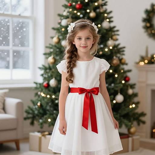 Young Girl in Festive Holiday Scene