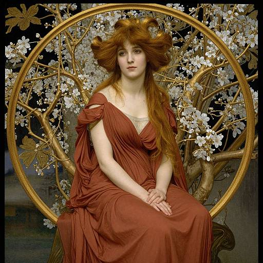 Ethereal Pre-Raphaelite Woman in Rust Gown