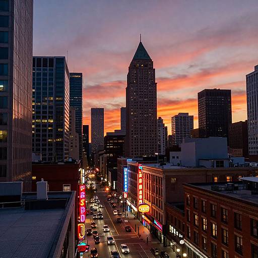 Vibrant U.S. Cityscape at Dusk