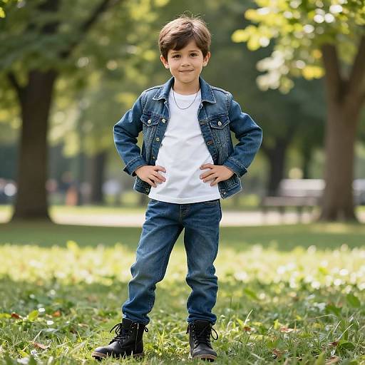 Confident Young Boy in Sunny Park