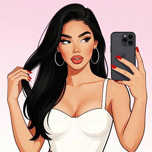 Stylized Woman Taking Selfie Digital Art