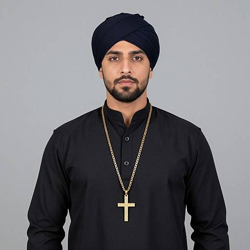 Man Wearing Turban with Cross Necklace