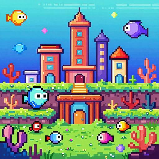 Pixel Art Coral Cityscape