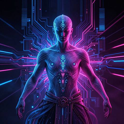 Techno-Shaman Jemini in Neon Glow