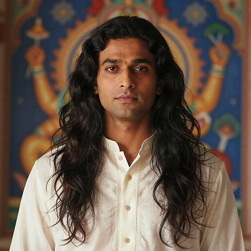 Regal Indian Man with Flowing Hair
