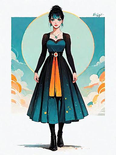 Elegant woman in black dress with turquoise pendant