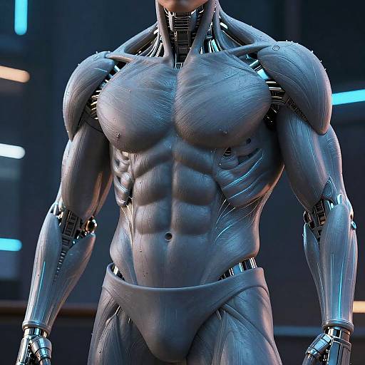 Glowing Blue Veins on Futuristic Abs