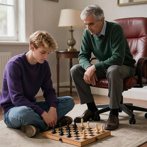 Intimate Chess Match in Cozy Room
