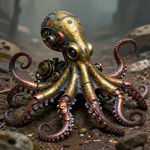 Steampunk Mechanical Octopus Sculpture