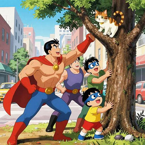 Bumbling Superheroes Rescue Cat in City
