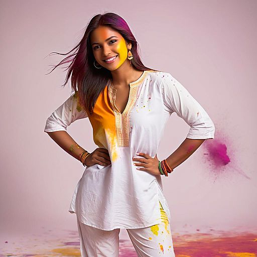 Cheerful Woman Celebrating Holi in Colors