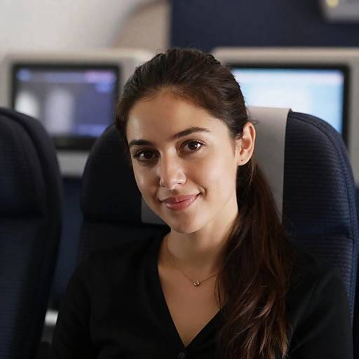 Woman in Airplane Seat with Smile