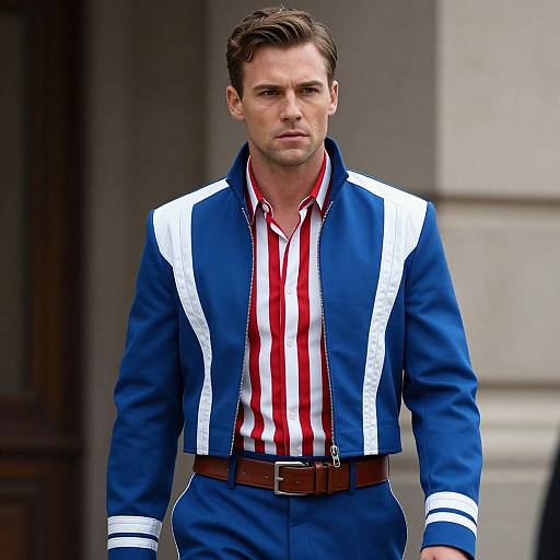 Handsome Man in Striped Blue Jacket