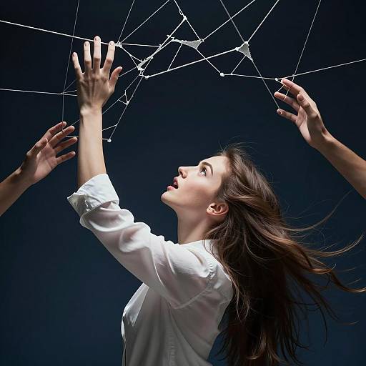 Woman Reaching Through Web Structure