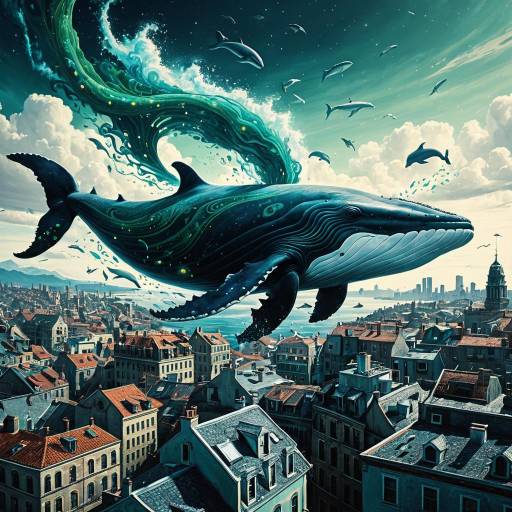Surreal Whale Over City: Dreamlike Fantasy