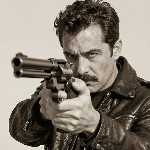 Intense Man with Revolver in Sepia