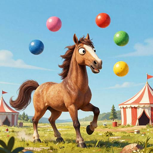 Playful Cross-Eyed Horse Juggling