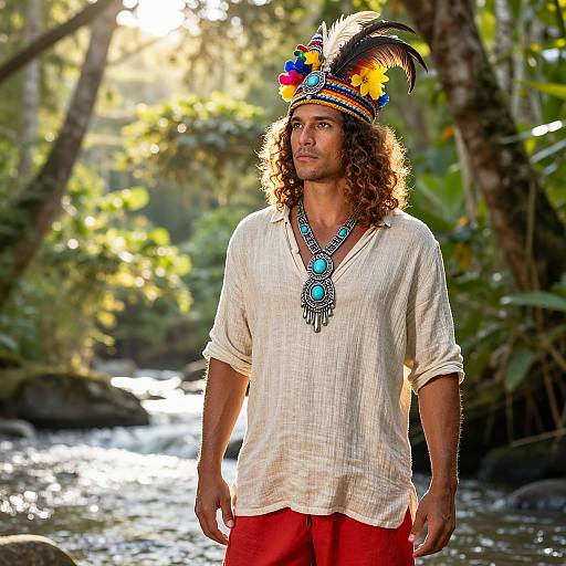 Tropical Man with Vibrant Headpiece