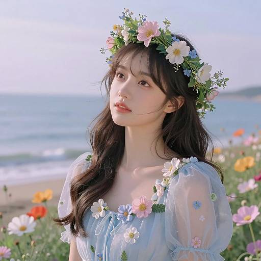 Dreamy Coastal Portrait with Floral Elegance