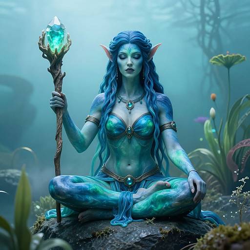 Female Water Genasi Druid Meditation