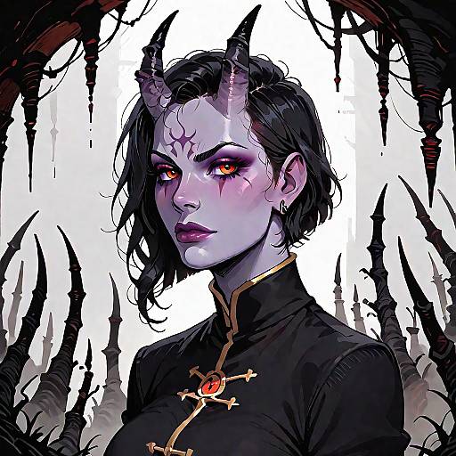 Purple Demonic Man with Glowing Eyes