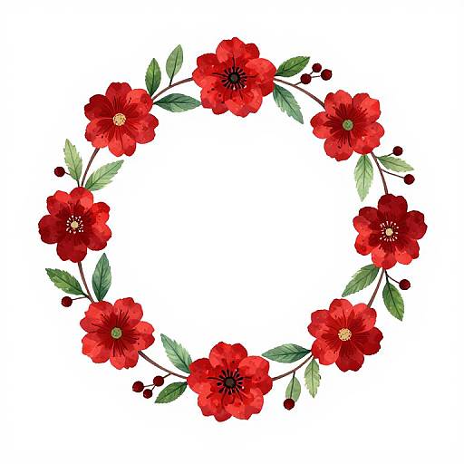 Vibrant Red Floral Wreath Design