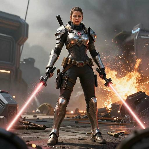 Female Spartan Super Soldier with Laser Swords