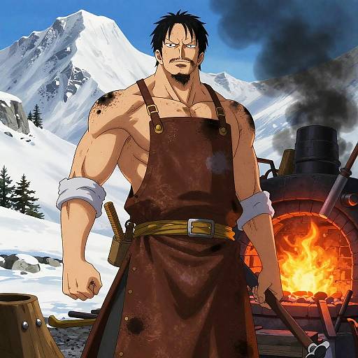 Brawny Mountain Blacksmith in Snowy Forge