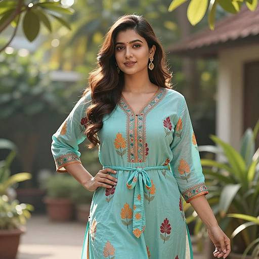 Elegant Asian Woman in Vibrant Kaftan