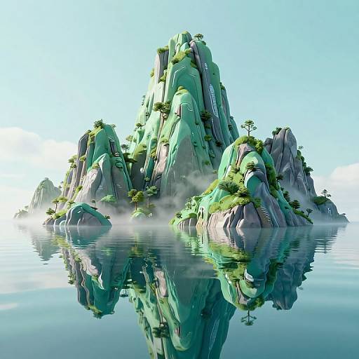 Surreal Cyberpunk Emerald Mountains