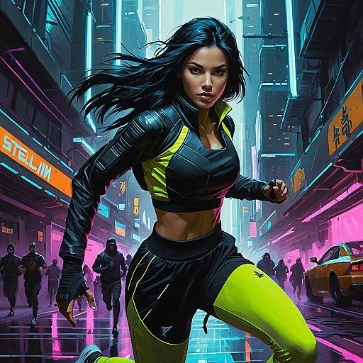 Ninja Running in Cyberpunk City