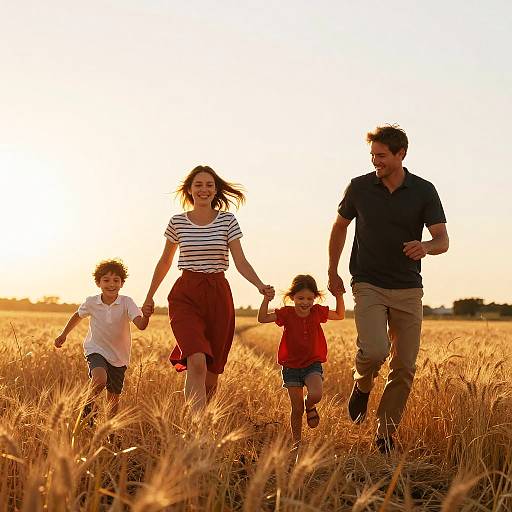 Golden Sunset Family in Wheat Field