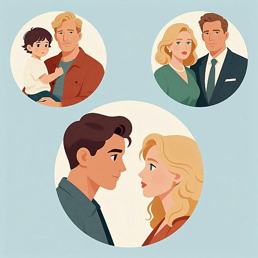Three Circular Portraits of Couples and Family