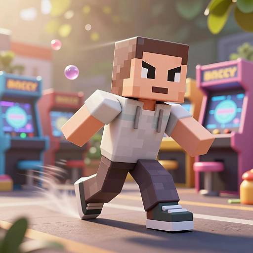 Pixelated Voxel Character Sliding in Arcade