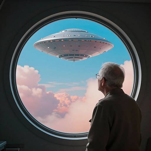 Elderly Man Watching UFO Through Window