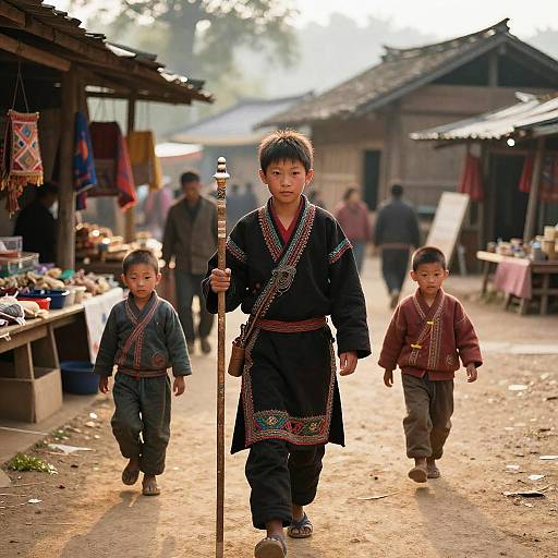 Eldest Child in Traditional Village Scene