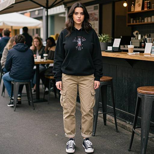 Slim Woman in Casual Streetwear at Market