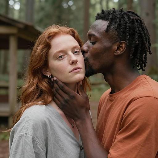 Intimate Moment in a Forest Setting