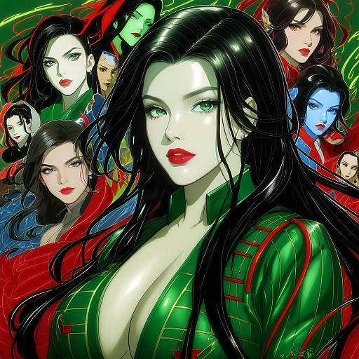 Illustration of Asami sato, avatar legends in the style of Ruuto (sorufu)