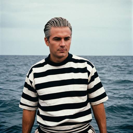 Man in Striped Convict Outfit by Sea