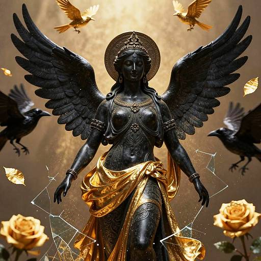 Epic Black Marble Goddess Statue Artwork