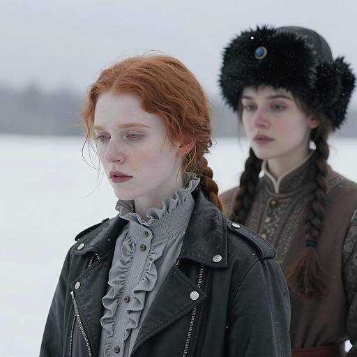 Two Women in Winter Fashion in Snowy Landscape