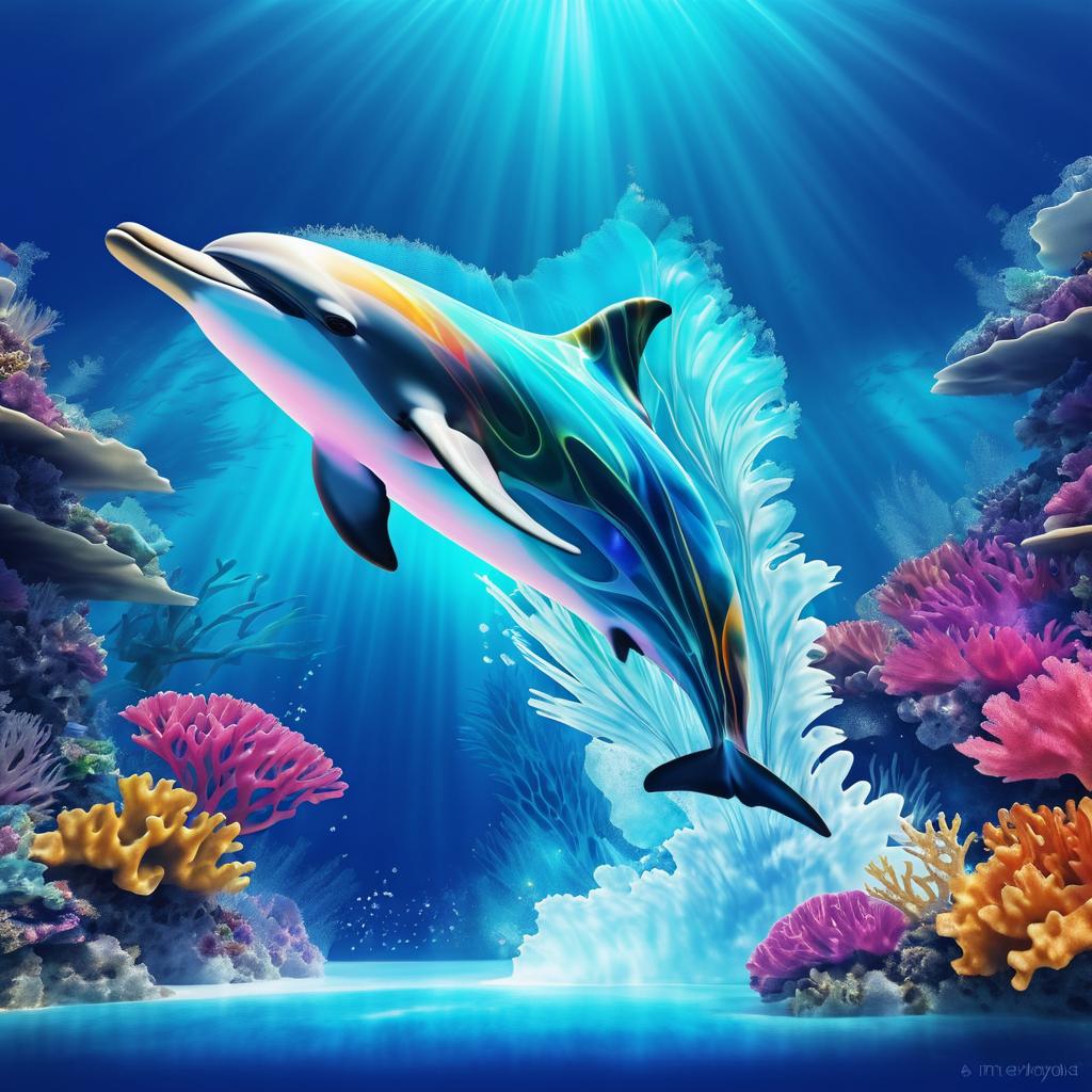 Vibrant X-Ray Dolphin Artwork in Coral Reef