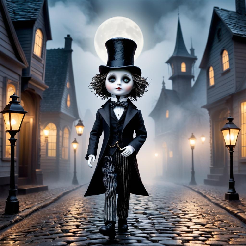 Haunted Doll in Whimsical Tim Burton Style